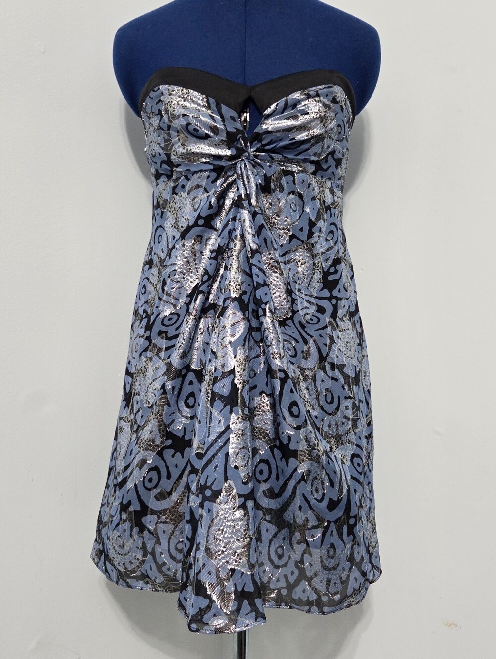Y2K Metallic Silk Blend Strapless Mini Dress Size 4